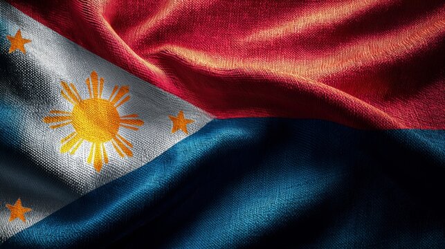 Realistic depiction of the flag of the Philippines waving gently in the breeze