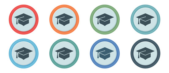 Graduation Cap Icons in Colorful Circular Buttons
