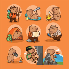 Capybara Cute Adventure Illustration Set