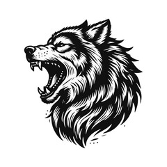 Fototapeta premium Wolf Howling engrave vector illustration black white
