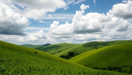 Obraz premium summer landscape with green grass and clouds
