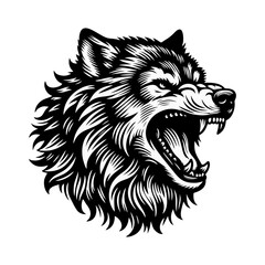 Obraz premium Wolf Howling engrave vector illustration black white