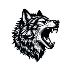 Obraz premium Wolf Howling engrave vector illustration black white