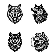 Obraz premium Wolf Howling engrave vector illustration black white