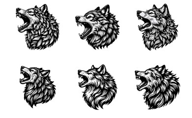 Obraz premium Wolf Howling engrave vector illustration black white