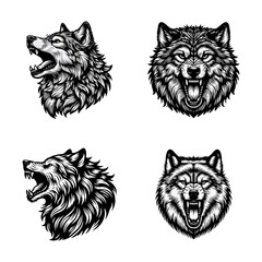 Wolf Howling engrave vector illustration black white