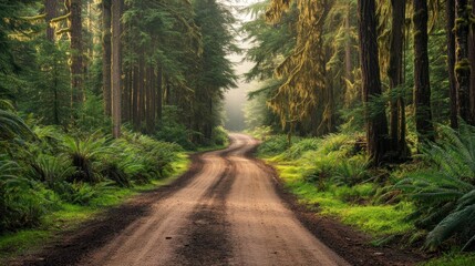Obraz premium Moss Draped Forest Path Winding Through Ancient Trees