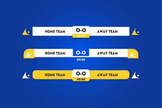 a set of sports TV banners for broadcasting a match and keeping score of the game in a yellow-blue version