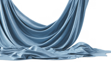 Soft blue fabric draping elegantly and flowing smoothly on a transparent background, adding a touch of luxury and sophistication to product displays and designs