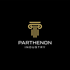 Pillar parthenon law building monument line outline logo vector