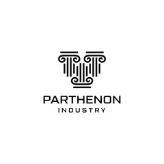 Pillar parthenon law building monument line outline logo vector