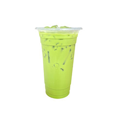 green smoothie isolated on white,Green tea in a glass with ice.