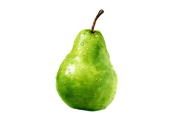 Juicy green pear watercolor painting isolated black background, On Transparent Background