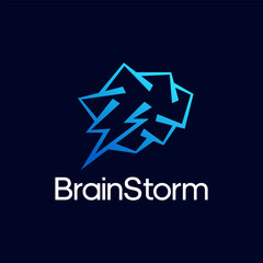 Fototapeta premium Brain storm flash lightning bolt outline creative logo vector illustration