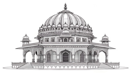 Fototapeta premium Indian temple dome in line-work vector art generative ai