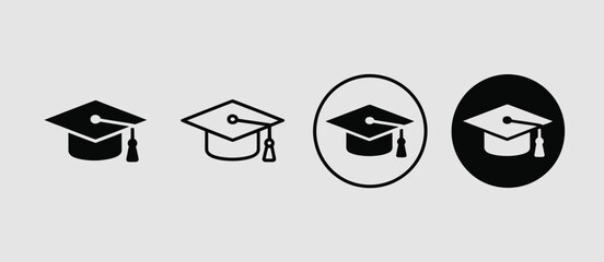 Graduation Cap Icon Set Black and White Variations