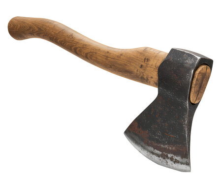 Rustic Hand Axe &ndash; Old Wooden Handle and Worn Metal Blade  Isolated on transparent background