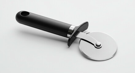 A modern, sleek pizza cutter sits against a clean, white background.