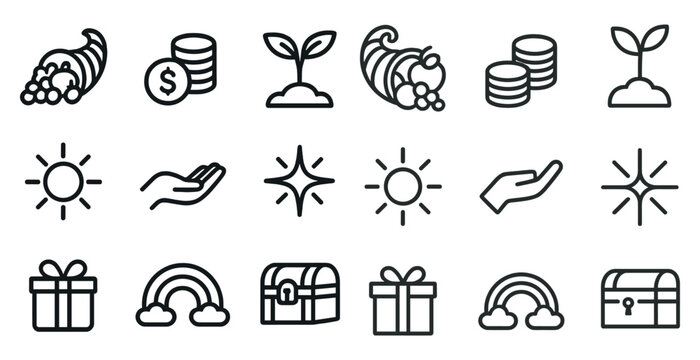 Abundance and prosperity icons for financial growth and sustainability