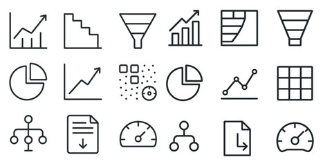 Business data analytics and performance metrics outline icons collection