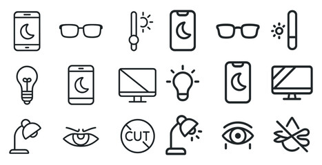 Minimalist icon set for nighttime theme and digital interface design