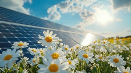 solar panels system of renewable green power technology for better environment at agriculture farm. 	