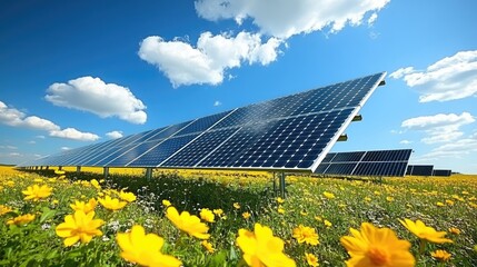 solar panels system of renewable green power technology for better environment at agriculture farm. 	
