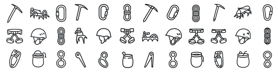 Fototapeta premium Rock climbing equipment icons for outdoor adventure and safety designs
