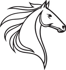 Elegant Equine Profile: A minimalist outline of a majestic horse head, exuding grace and power with its flowing mane, clean lines, and a touch of wild spirit.