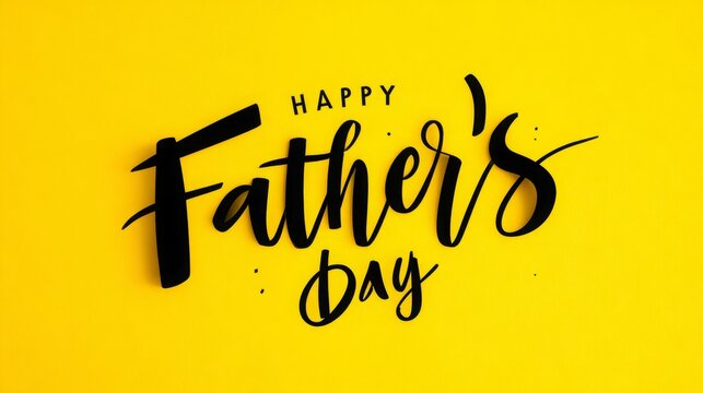 Happy Father's Day retro typography with vintage style font isolated on bright yellow background, perfect for greeting cards, banners, posters, or social media designs celebrating fatherhood and pater