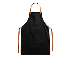 Black cooking apron with brown straps for culinary use and kitchen fashion on transparent background, PNG