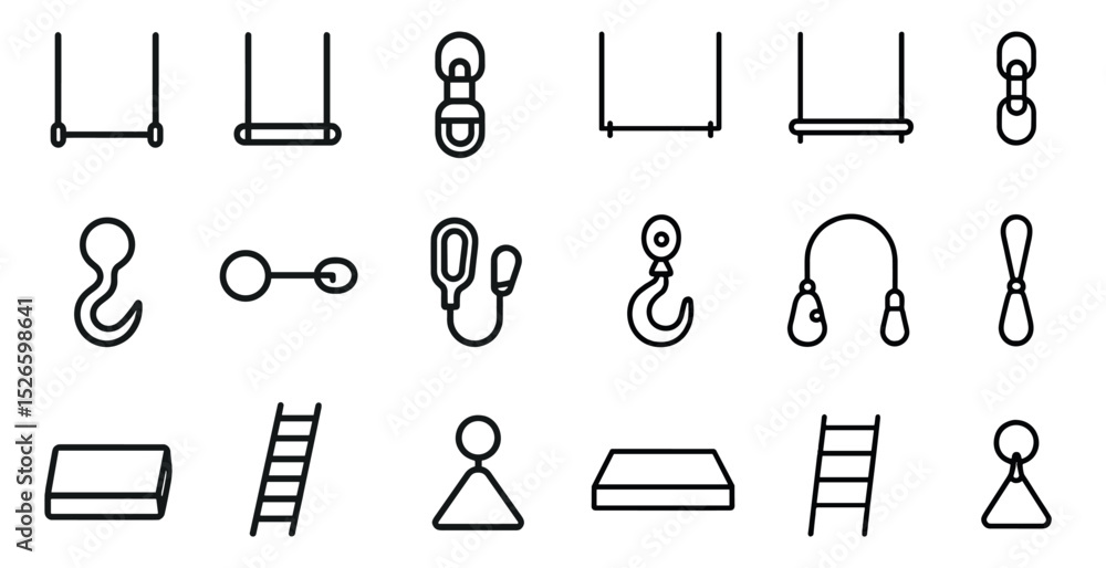 Aufkleber minimalist icon set featuring various hooks and climbing tools for graphic design
