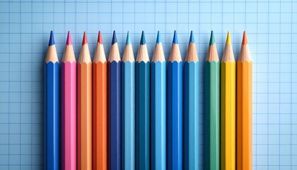 Several colored sharp pencils lie on paper