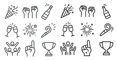 Celebration icons with party elements and festive symbols for design use