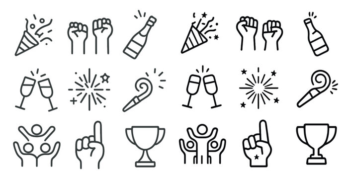 Celebration icons with party elements and festive symbols for design use