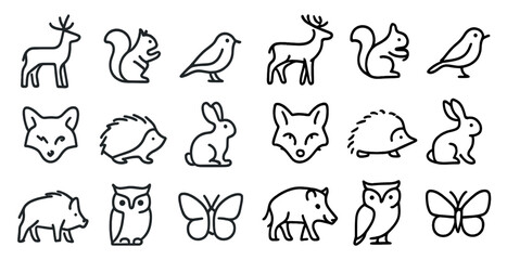 Fototapeta premium Simple animal line icons for nature and wildlife projects