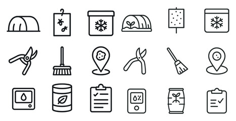 Essential gardening and plant care icons for sustainable agriculture design