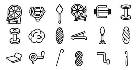 Traditional spinning and weaving tools: icons and symbols for craft design