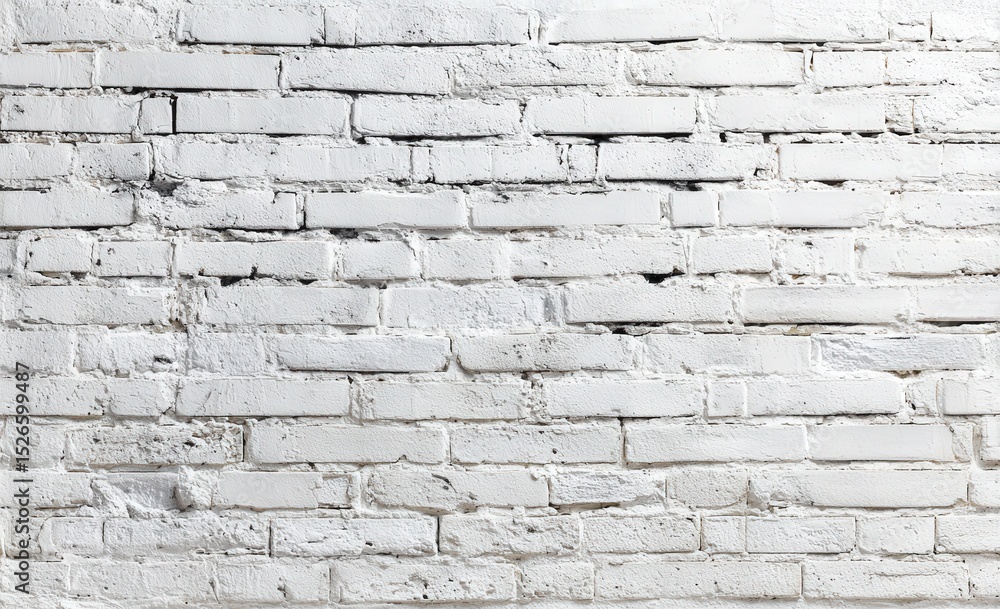 Poster a white-painted brick wall with a slightly rough texture and visible mortar lines in a horizontal pa