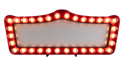 Glowing vintage movie theater marquee sign with classic bulbs isolated on a transparent background