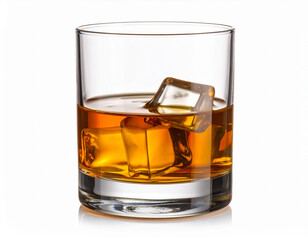 Classic Whiskey Glass with Ice Cubes with White Background, isolated