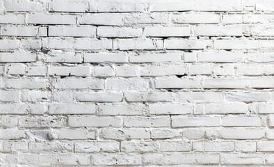 Fototapeta premium A white-painted brick wall with a slightly rough texture and visible mortar lines in a horizontal pattern.