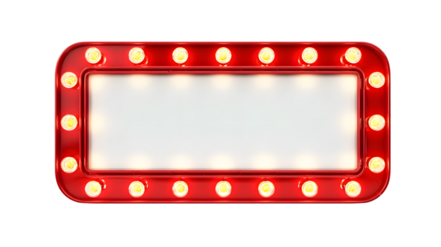 Glowing vintage movie theater marquee sign with classic bulbs isolated on a transparent background