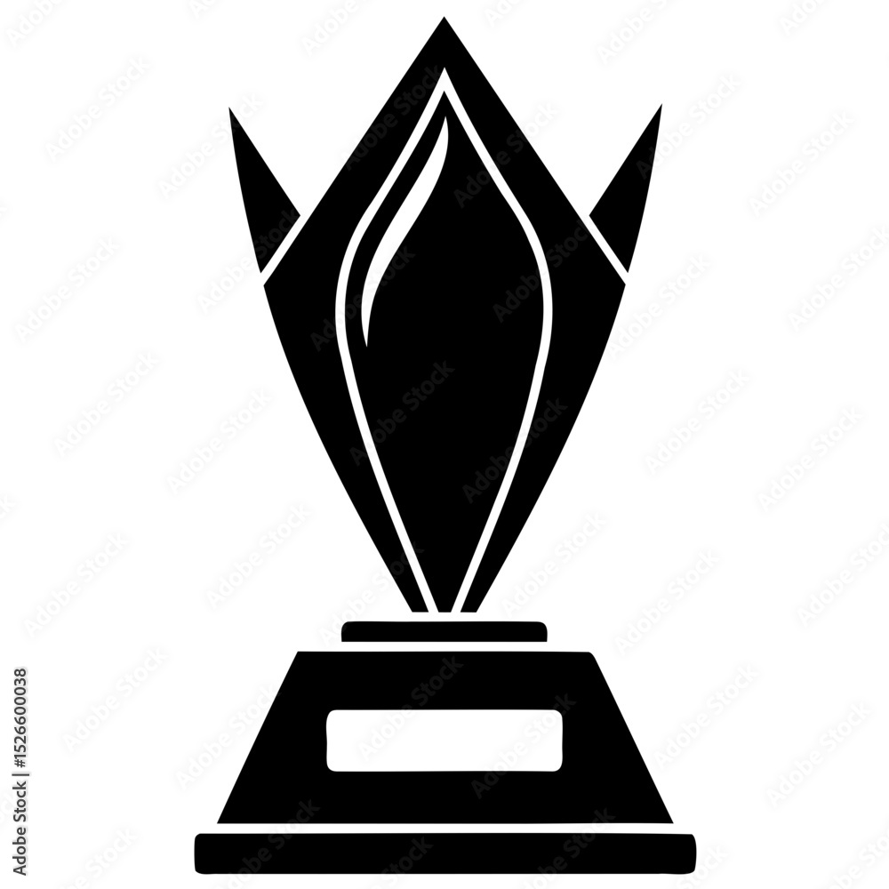 Poster a stylized black trophy with a diamond shaped top and a rectangular base design on transparent backg