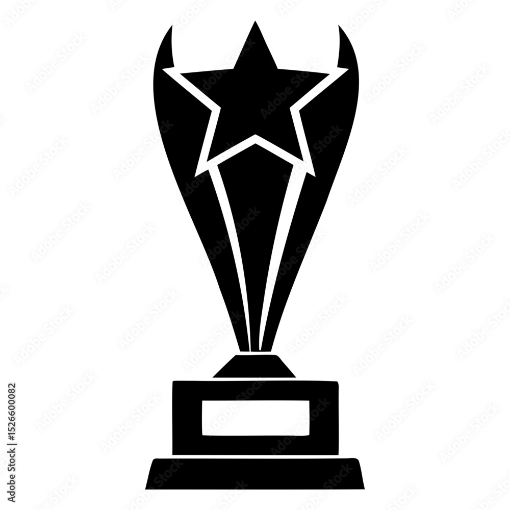 Poster a black silhouette of a trophy with a star on top and a rectangular base design on transparent backg