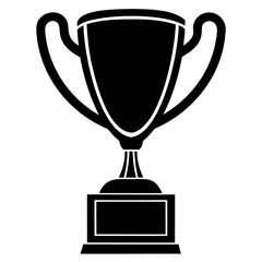 Illustration of a black trophy with handles and a rectangular base in silhouette on transparent background