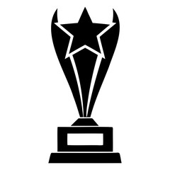 A black silhouette of a trophy with a star on top and a rectangular base design on transparent background
