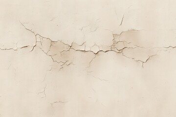 Obraz premium A beige wall with visible horizontal cracks and peeling paint, showing signs of wear and aging.