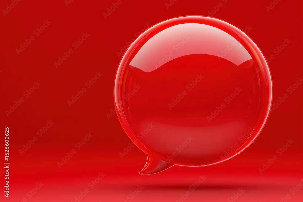 Poster vibrant red speech bubble design: isolated symbol for dialogue and messages on bold background