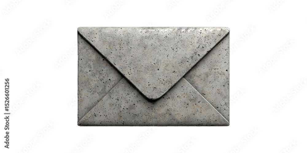 Poster concrete envelope sculpture symbolizing strength in communication and modern design isolated on tran